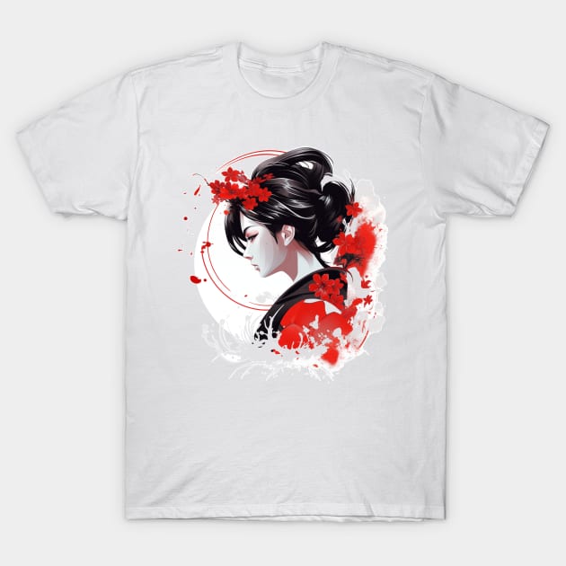 Japanese geisha in striking red T-Shirt by MK3